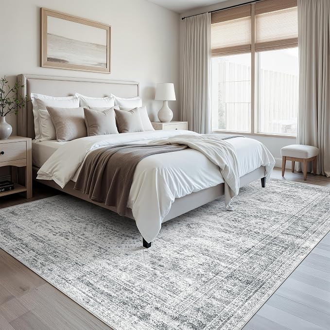 Soalmost Area Rug 10x12 Vintage Washable Living Room Large Gray Carpet Non Slip - Image 5