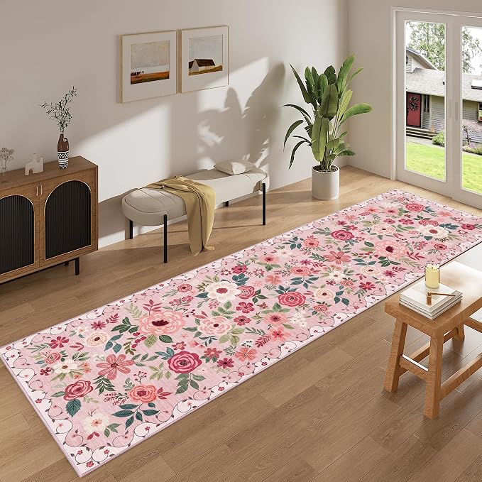 DUKINO 3x10 Runner Rug for Hallway, Washable Kitchen Floral Runner Rug - Image 3