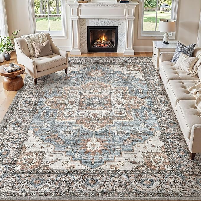 7x9 Area Rugs Living Room: Washable Vintage Rug Large Non-Slip Stain Resistant by JessibouAreaRug