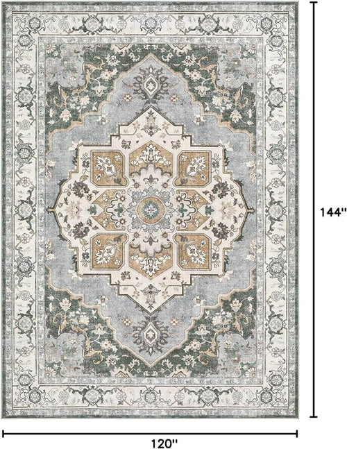 10x12 Washable Area Rug: Vintage Neutral Soft Non Slip Thin Large Floor Carpet - Image 2