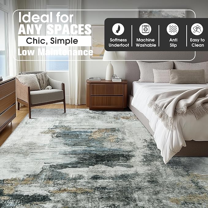 9x12 Area Rugs for Living Room Rug Washable: Abstract Large Rug for Dining Room - Image 8