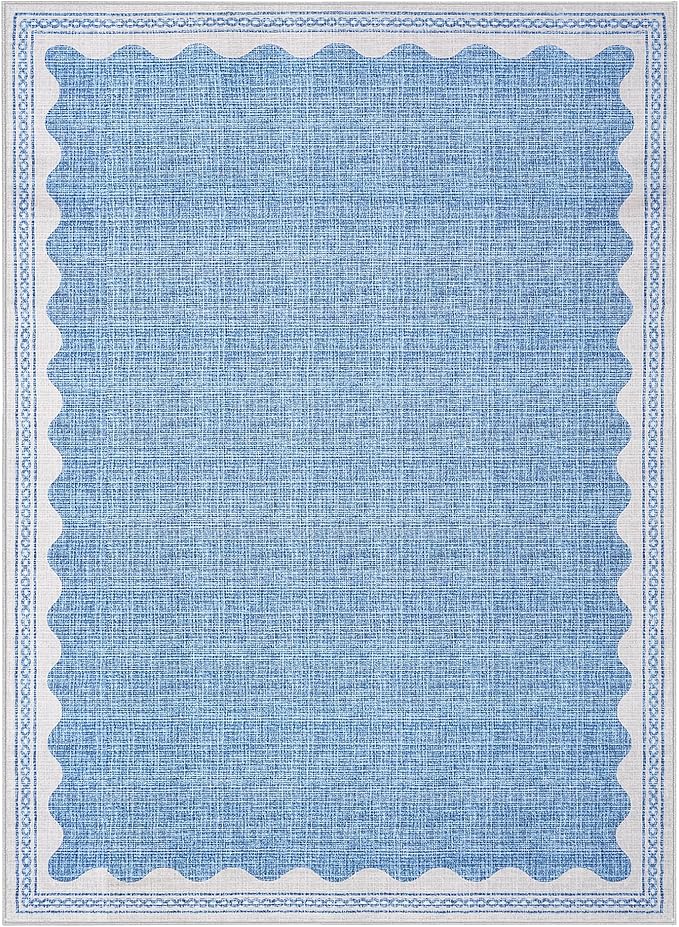 GarveeHome Scalloped 8x10 Rug for Living Room Washable Non-Slip Solid Blue - Image 4
