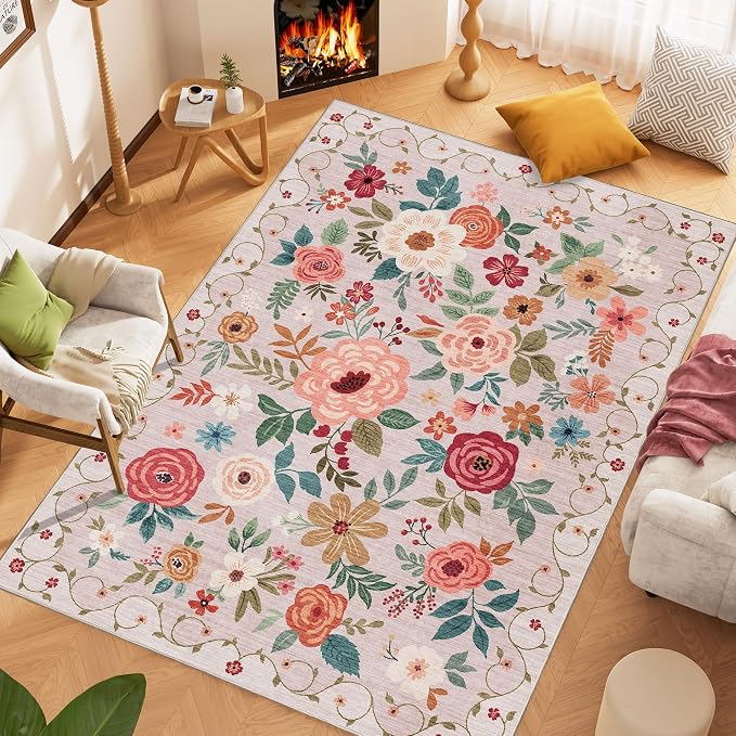 DUKINO 6x9 Area Rug, Floral Rugs - Image 3