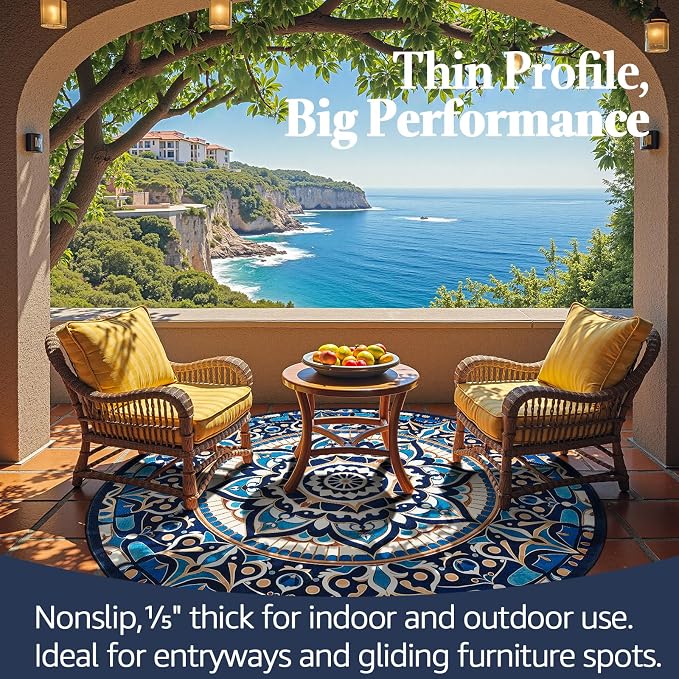 jinchan Mandala Round Rug 5ft Blue Boho Washable Rug Moroccan 5' Round Modern - Image 6