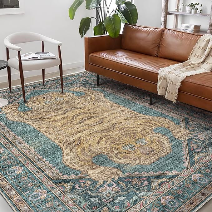 CHAMPLANT Washable Area Rug 9'x12' Retro Boho Design Non-Shedding Easy Care by CHAMPLANT