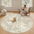 Soalmost 9x9 Beige Gray Round Rug 9ft Living Room Circle Rug Vintage Round Area by Soalmost