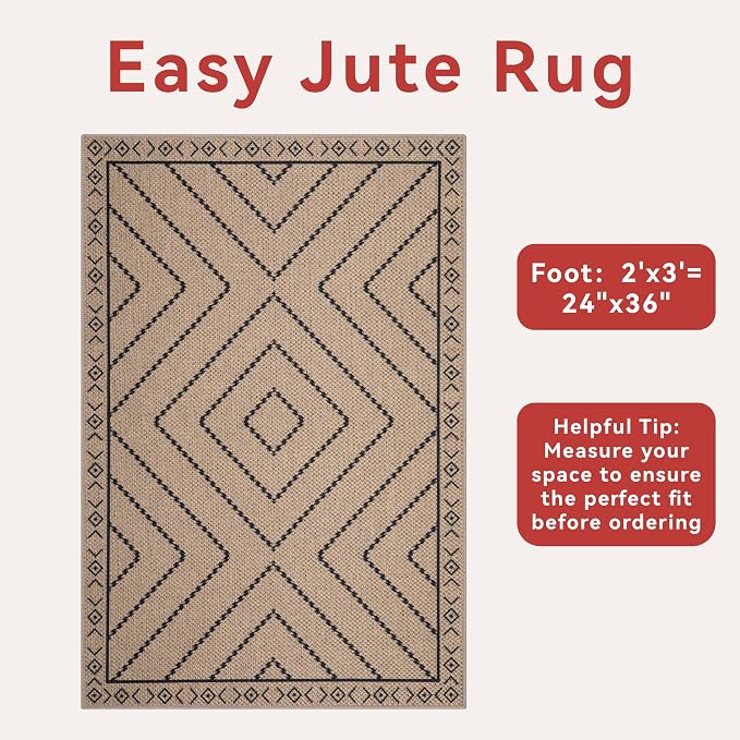 Tangsoo Easy Jute Rug 2x3 Outdoor Rug, Washable Non-Slip Rug - Image 4