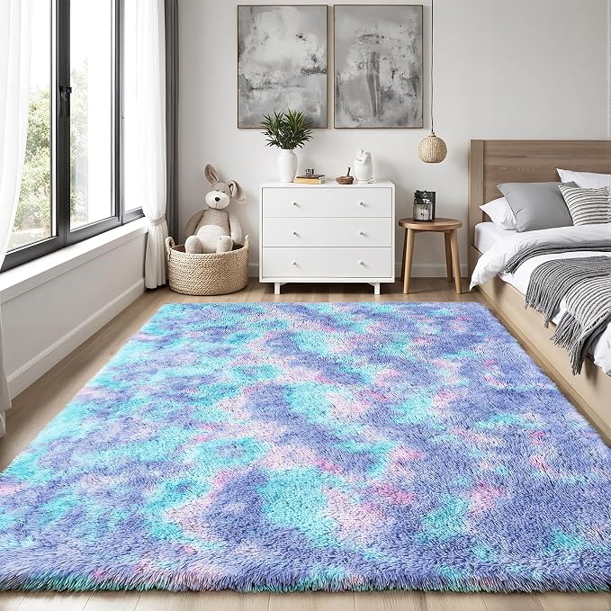 Rainbow Fluffy Rugs for Girls Bedroom: 5x7 Large Shag High Pile Area Rug - Image 2