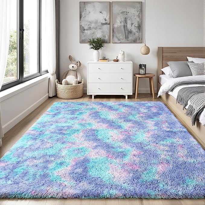 Rainbow Fluffy Rugs for Girls Bedroom: 4x6 Large Shag High Pile Area Rug - Image 2