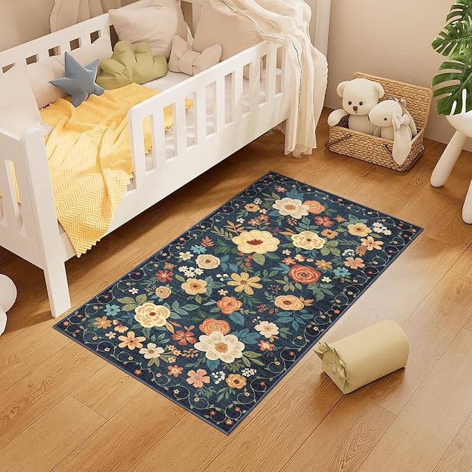 DUKINO 2x4 Rug for Entryway, Washable Kitchen Floral Runner Rug - Image 4