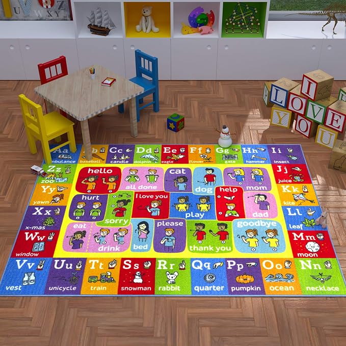 KC Cubs 5x7 ABC Alphabet ASL Sign Language Rug – Educational Non-Slip Carpet - Image 2