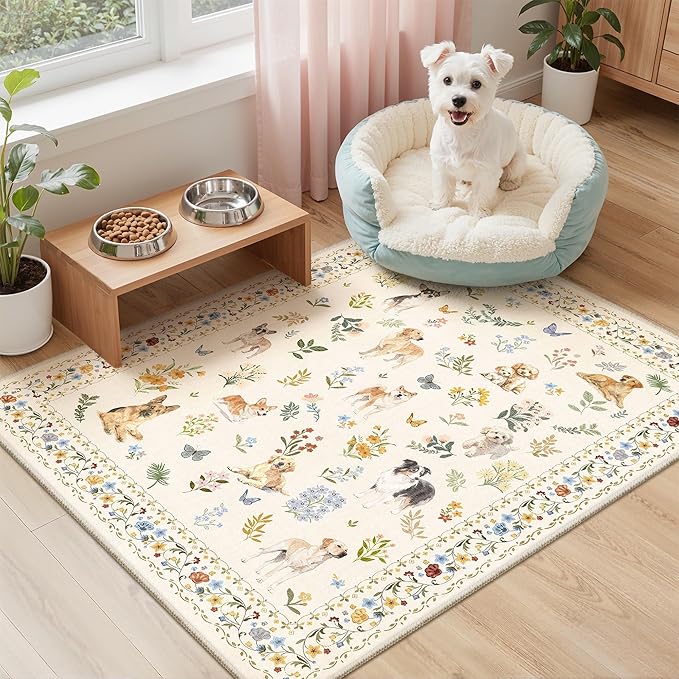 Soalmost 2x3 Dog Rugs for Entryway, Machine Washable Door Mat Animal Floral - Image 2