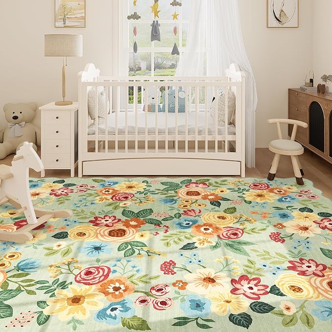 DUKINO 8x10 Area Rug, Floral Washable Rugs - Image 7