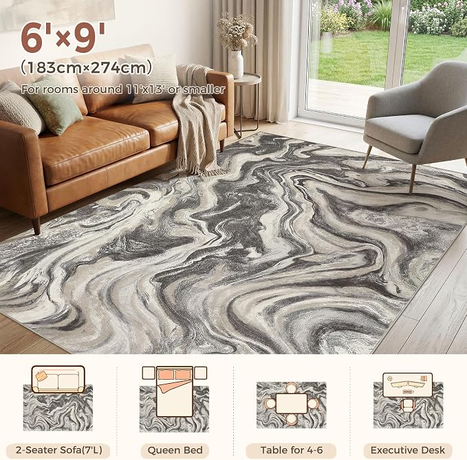 DMOYEST Living Room Area Rugs-6x9 Abstract Large Soft Indoor Washable Rug - Image 3