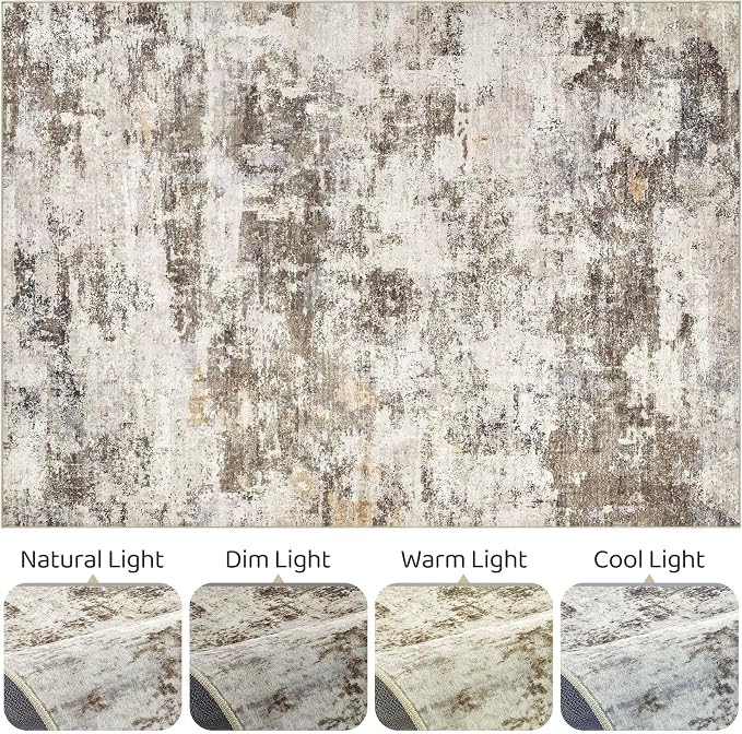 9x12 Area Rug Living Room: Washable Large Abstract Neutral Modern Soft Rugs - Image 9