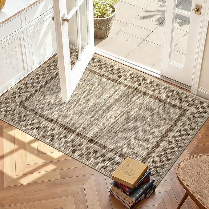 Small Area Rug 2x3 Modern Checkered Entry Rug Solid Color Scalloped Kitchen by GarveeHome