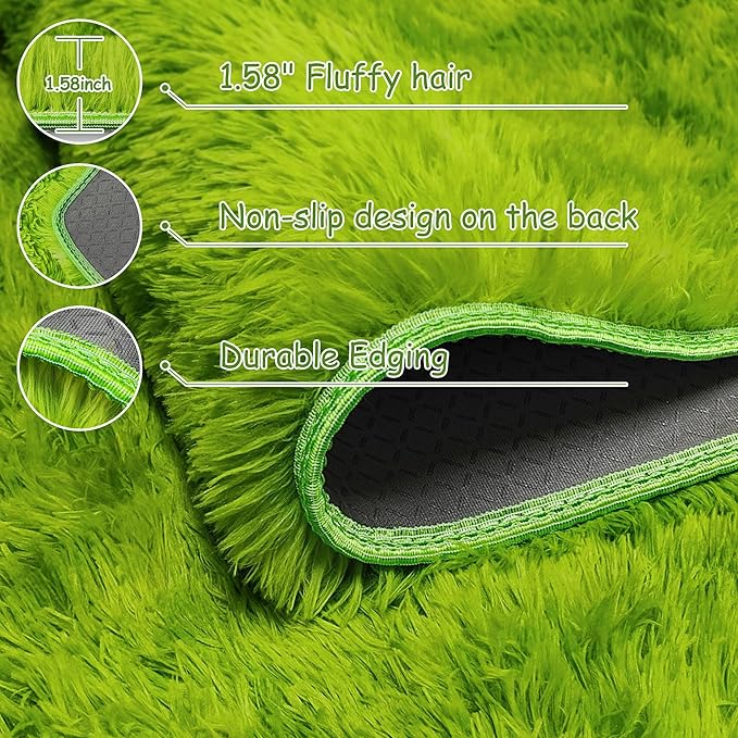 Tie Dyed Grass Green Rug 3x5 ft, Soft Plush Furry Shag Area Rugs Fluffy Fuzzy - Image 5