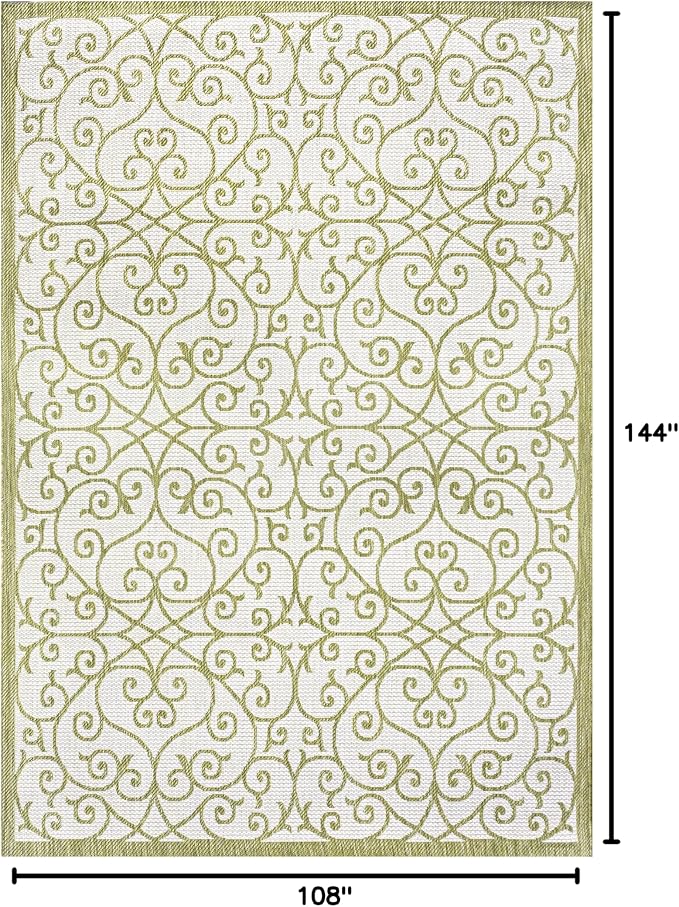 JONATHAN Y Vintage Filigree Indoor Outdoor Area Rug 9X12 Green/Cream, Madrid - Image 2