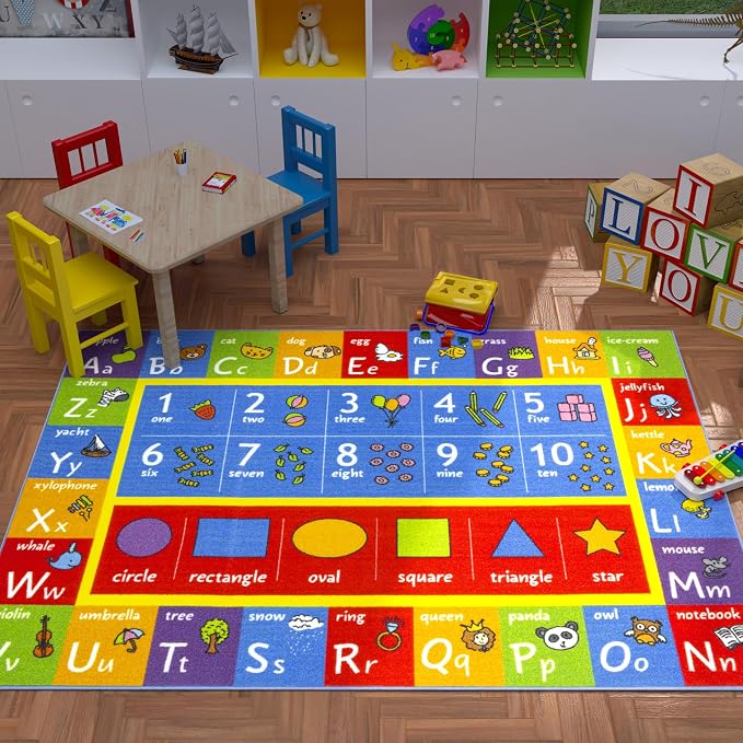 KC Cubs 5x7 ABC Alphabet, Numbers & Shapes Rug – Educational Non-Slip Play Mat - Image 8
