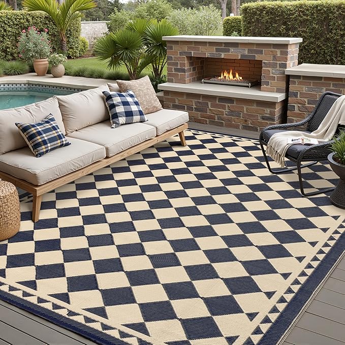 HUGEAR Outdoor Waterproof Rug 10'x14' Plastic Straw Rugs Washable Reversible by HUGEAR