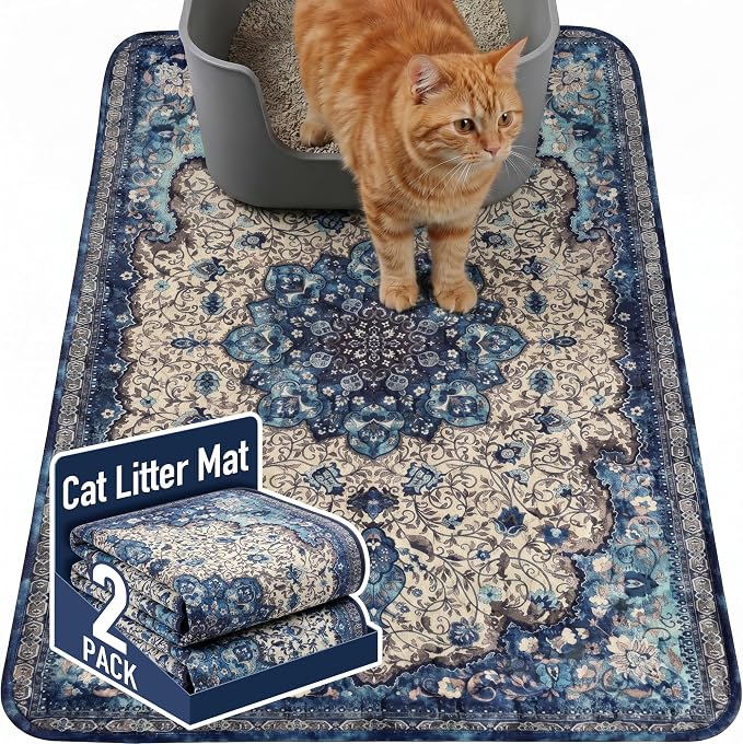 Hompet Cat Litter Mat 2 Pack, 24x36 Large Machine Washable Trapping Mats by Hompet