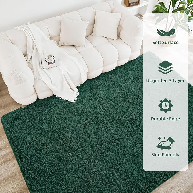 Litanika 9x12 Shag Area Rug for Living Room Bedroom, Emerald Dark Green High - Image 4