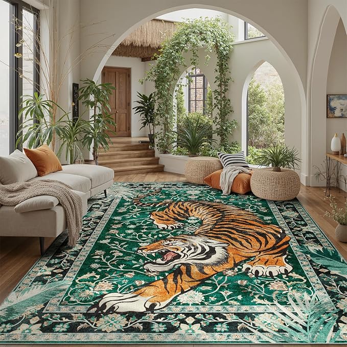 DCX Washable 5x7 Tiger Area Rug, Soft Low Pile Carpet, Kid & Pet Friendly - Image 2