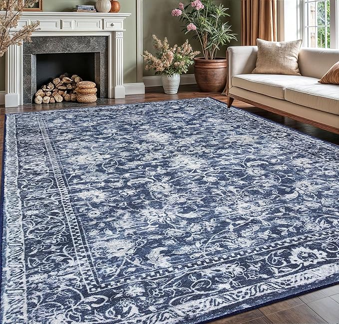 KILOCOCO Area Rug 9x12 Living Room Rug Washable Printed Vintage Floral Non Slip by Kilococo