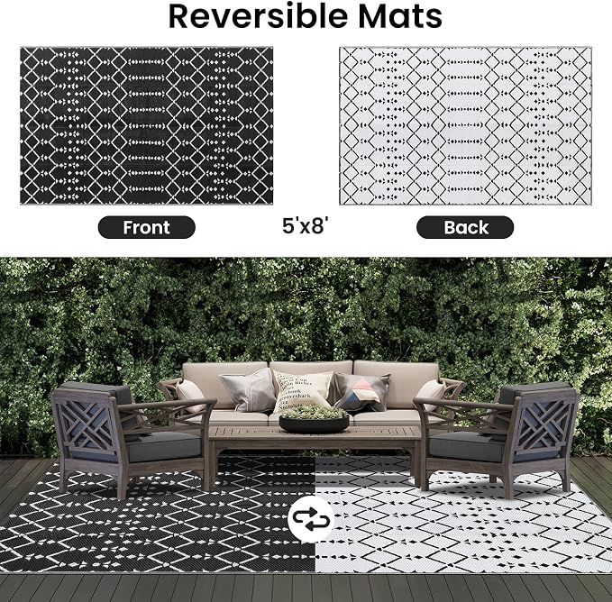 Smiry Outdoor Rug 5x8 ft, Waterproof Reversible Plastic Straw Rugs, Boho - Image 3
