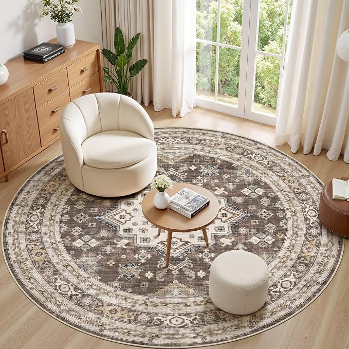 6ft Round Vintage Living Room Area Rug by COTILED