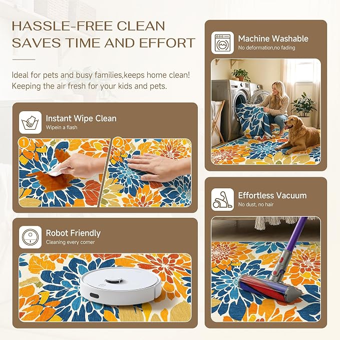 HUGEAR Floral Textured Weave Indoor Outdoor Area Rug 8X10 Washable High Traffic - Image 5