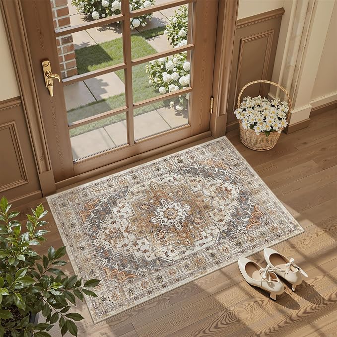 Madane Washable Area Rug 2x3, Small Entryway Rug Non-Slip Vintage Door Mat - Image 2