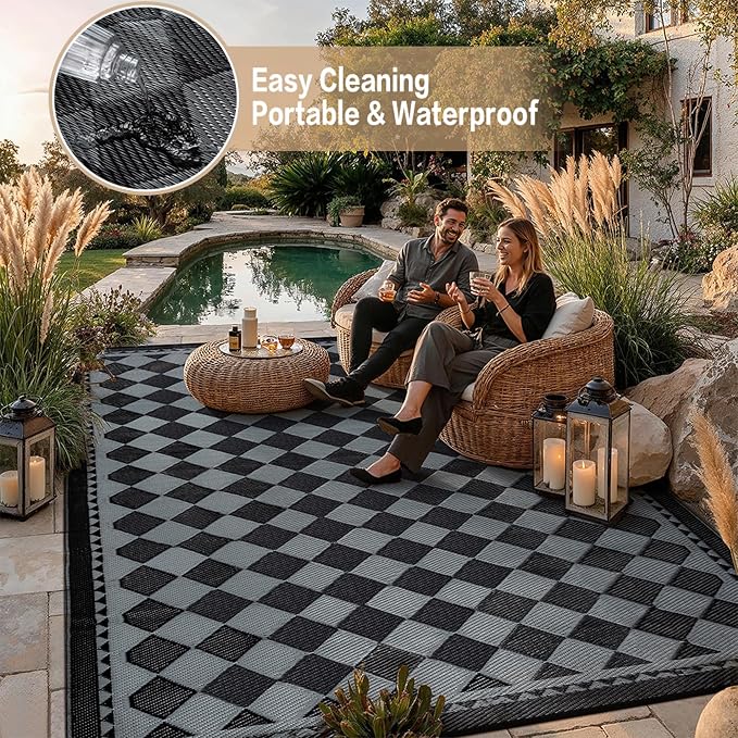 HUGEAR Outdoor Waterproof Rug 5'x8' Plastic Straw Rugs Washable Reversible - Image 5