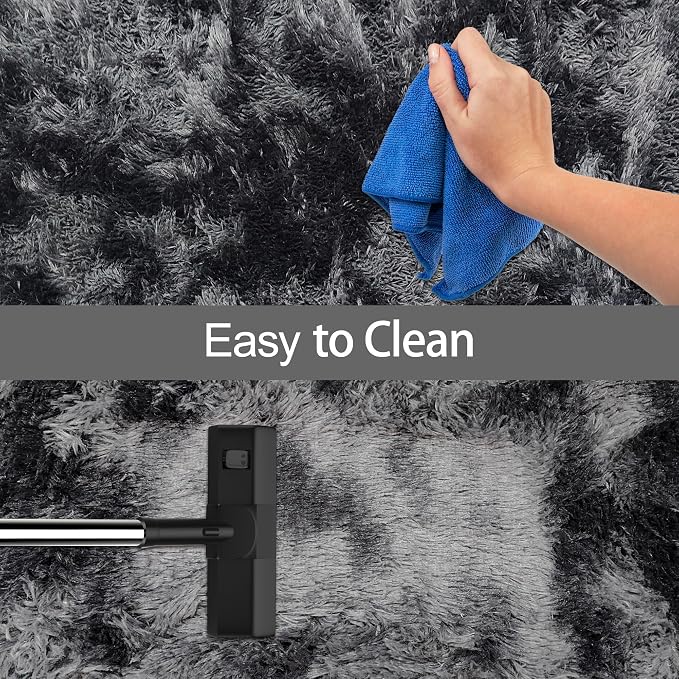 Tie-Dyed Runner Rug for Bedroom Black Grey 2x6ft Fluffy Area Rug Bedside Runner - Image 7