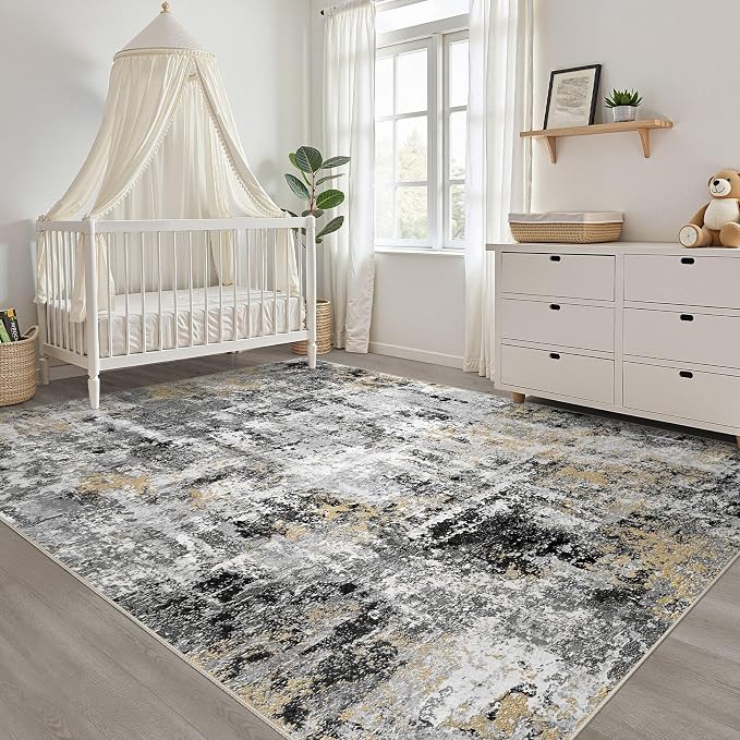 5x8 Area Rug Living Room: Washable Large Abstract Neutral Modern Soft Rug Stain - Image 7