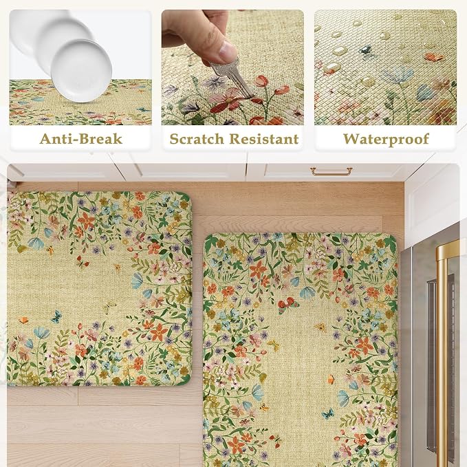 KIMODE Kitchen Mats Cushioned Anti Fatigue, Summer Farmhouse Flower Kitchen - Image 6