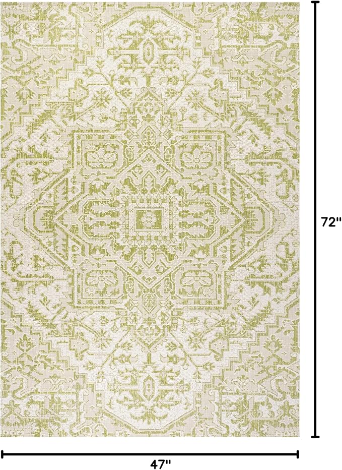 JONATHAN Y Boho Medallion Indoor Outdoor Area Rug 4X6 Cream/Green, Estrella - Image 2