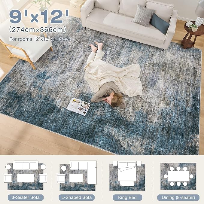 DMOYEST 9x12 Area Rug for Living Room, Washable & Non Slip Large Indoor Carpet - Image 8