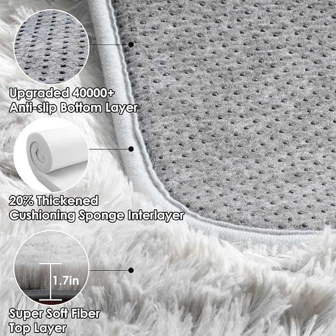 ONASAR 6x9 Area Rugs for Living Room, Large Tie-Dyed Light Grey Fluffy Shag Rug - Image 3