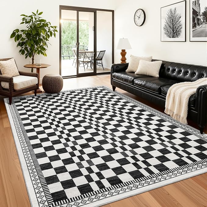GarveeHome 4x6 Bedroom Rug Modern Checkered Floor Cover Black and White Rugs - Image 9