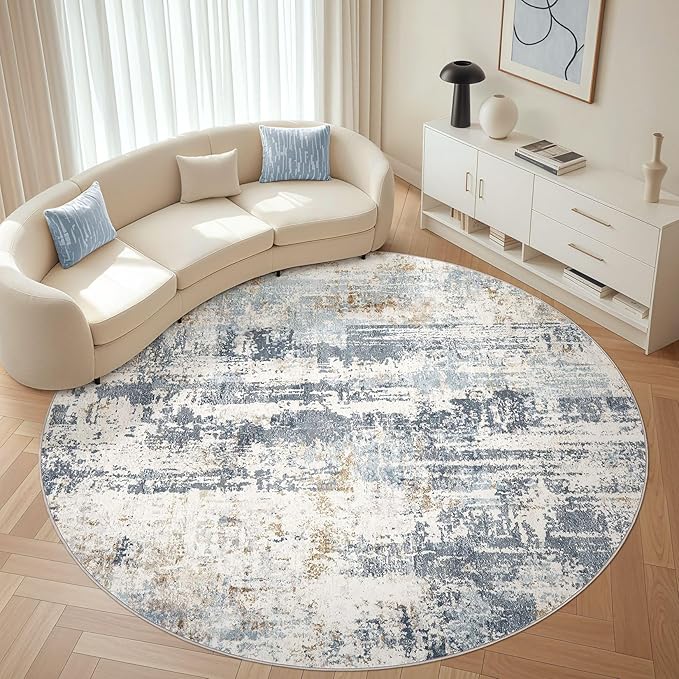 Round Rug Living Room Rugs: 8Ft Washable Circle Large Abstract Modern Soft by LOONGRUG