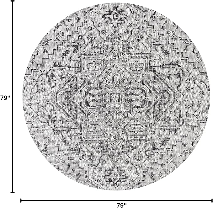JONATHAN Y Boho Medallion Indoor Outdoor Round Area Rug 6 Ft Black/Gray - Image 2