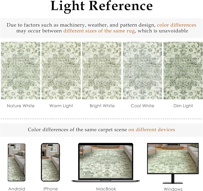 2x3 Washable Neutral Area Rug Green Vintage Entryway Kitchen Carpet Non-Slip - Image 9