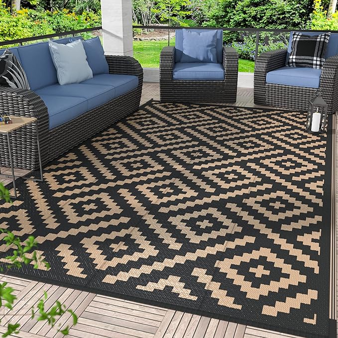 GENIMO Outdoor Rugs 8'x10' Waterproof, Reversible Mats, Area Plastic Straw Rug by GENIMO