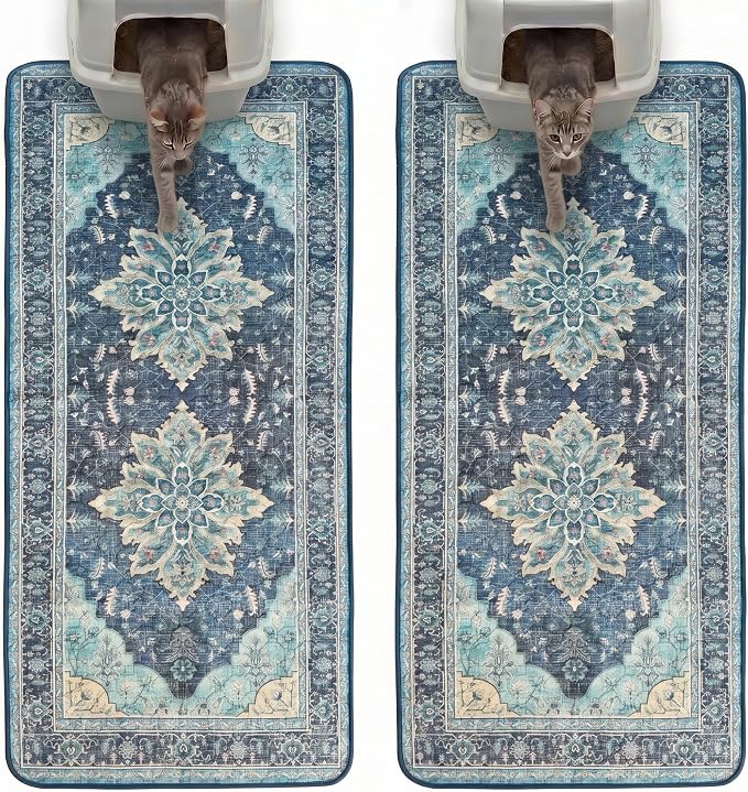 Hompet Cat Litter Mat 2 Pack, 24x60 Large Machine Washable Trapping Mats by Hompet