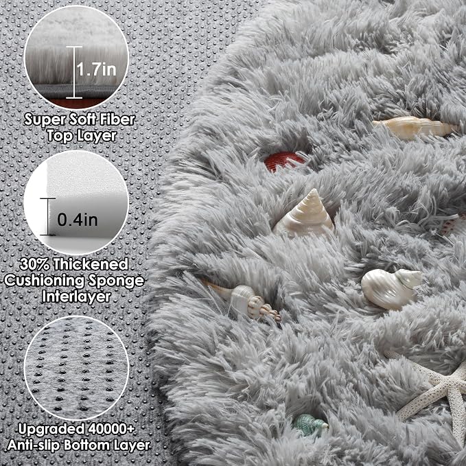 ONASAR Round Rugs 5ft for Bedroom Living Room, Fluffy Tie-Dyed Light Grey - Image 2