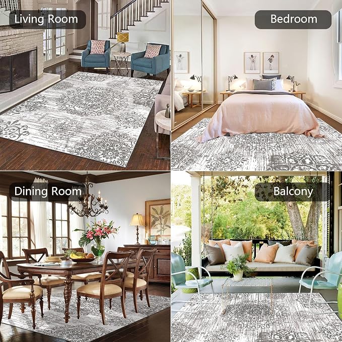 HEBE Area Rugs for Living Room 5'x7', Washable Non Slip Boho Bedroom Rug - Image 4