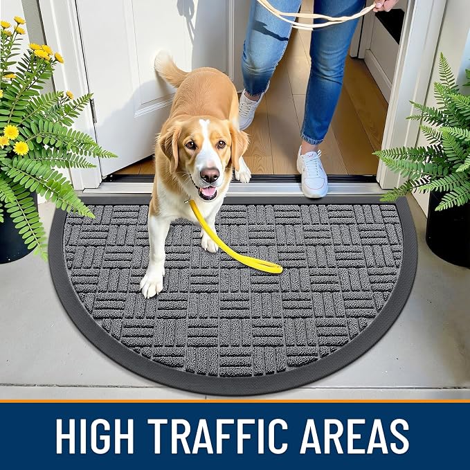 OLANLY Half Circle Door Mat Outside Entrance 29.5x17, Heavy Duty Sturdy Natural - Image 5