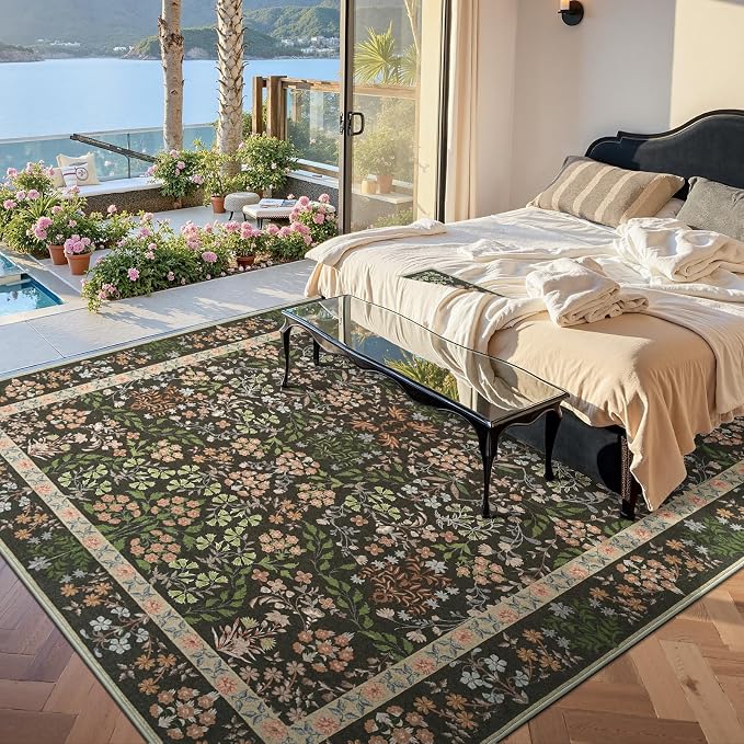 jinchan Zenith Floral 8x10 Area Rugs Soft Low-Pile Living Room Rug Machine - Image 3