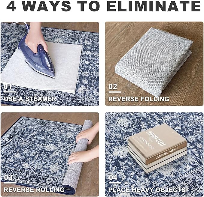 KILOCOCO Area Rug 4x6 Entryway Rug Washable Printed Vintage Floral Rubber - Image 3